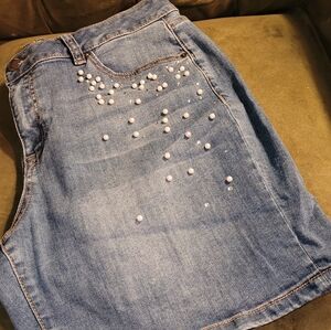 Lane Bryant Light Blue Denim Jean Shorts with Pearl Studs